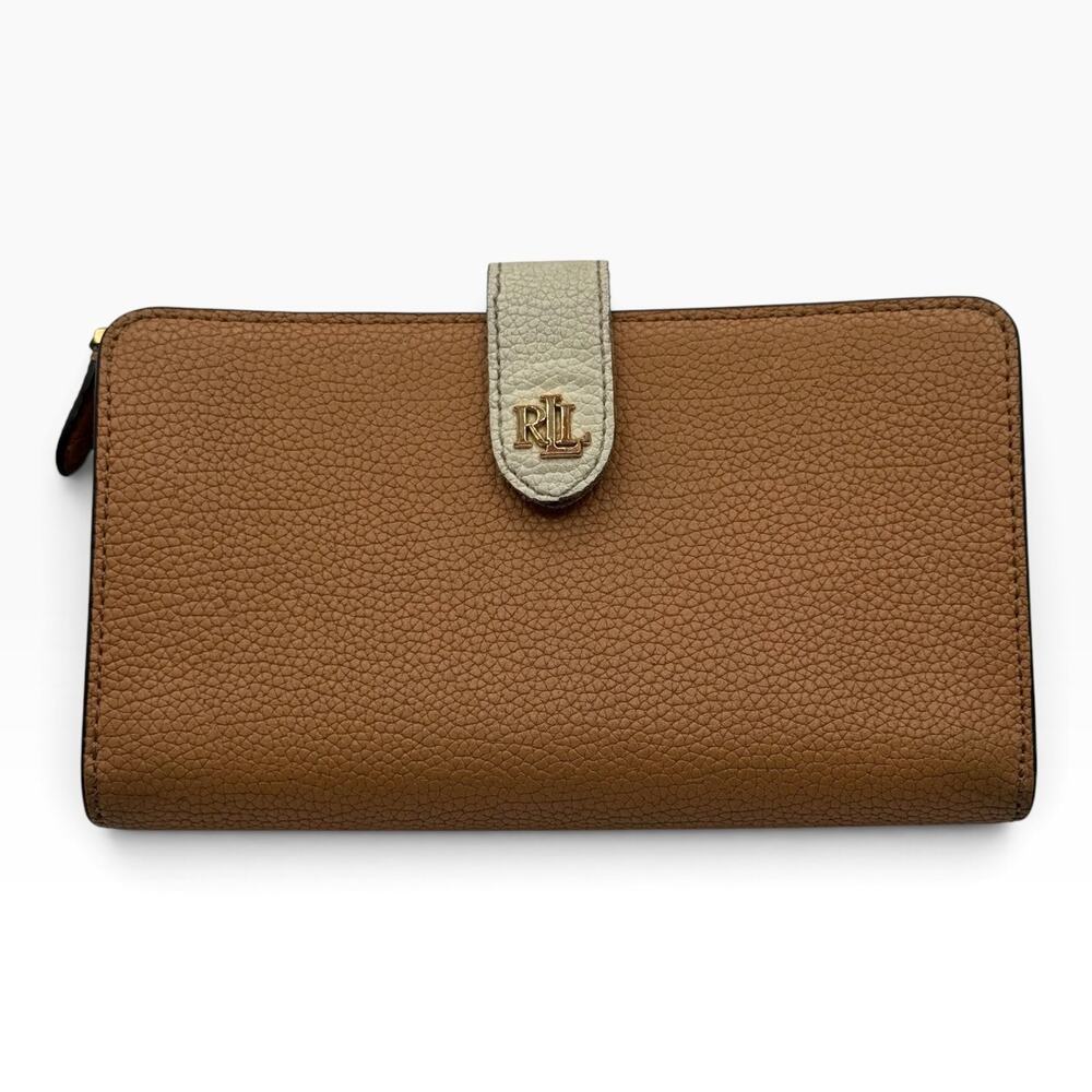 Lauren Ralph Lauren Crosshatch Leather Tech Wristlet Wallet Camel Tan LRL